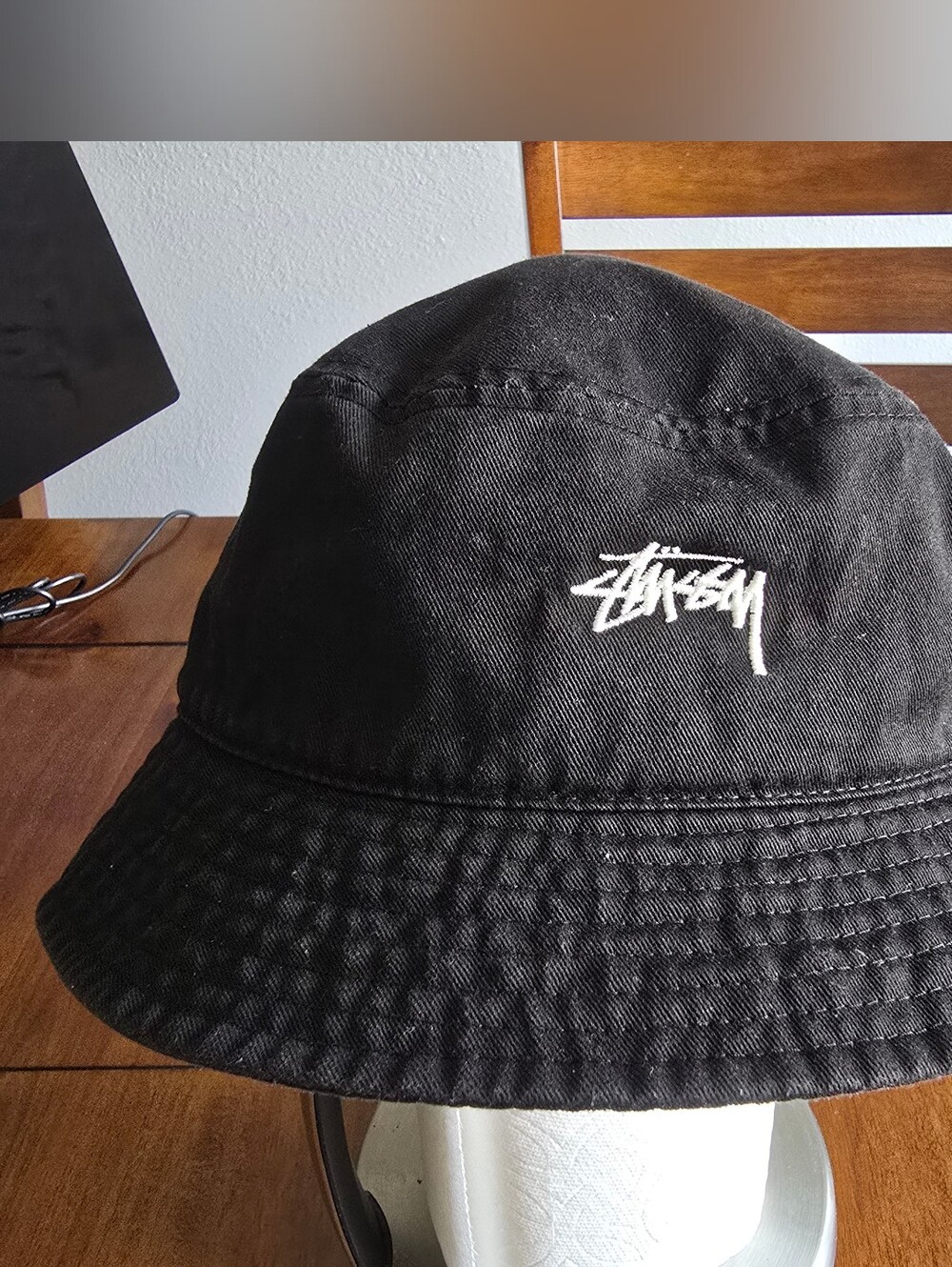 Stüssy Black Stock Logo Bucket Hat L/XL 100% Cotton SUM24